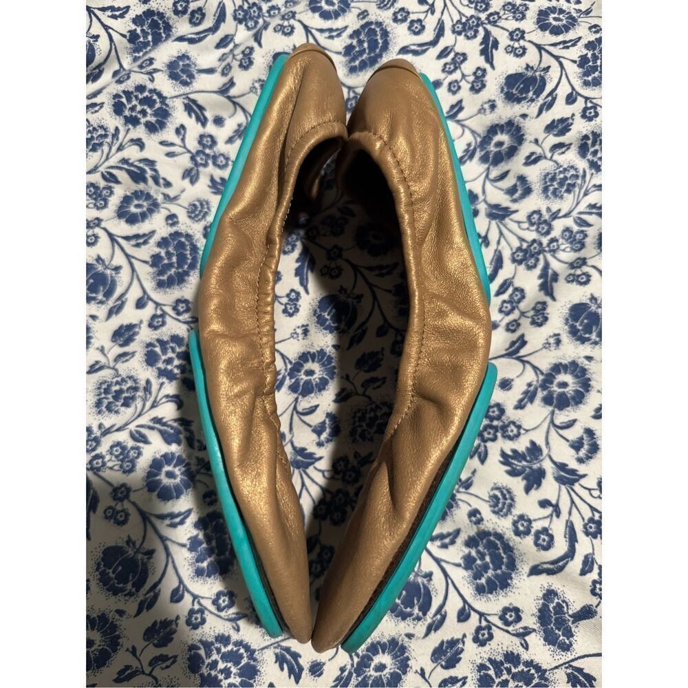 Tieks Champagne limited Edition Gold ballet flats elastic trim 8 - Picture 5 of 14